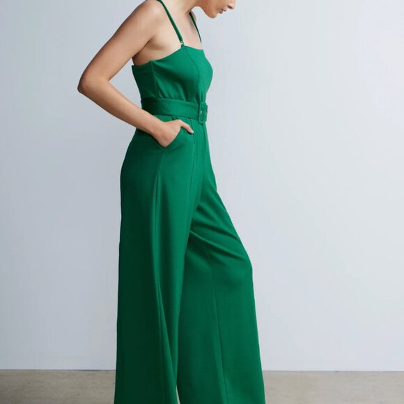 Seamed Belted Wide Leg Jumpsuit SMALL / GREEN New York & Co - Picture 3 of 3
